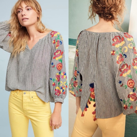 Floreat | Soleil Colorful Embroidered Striped Blouse - Picture 1 of 13